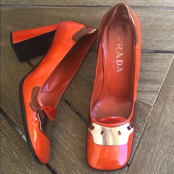 Prada Shoes - Prada Chunky Heel Square Toe Patent Leather Pump